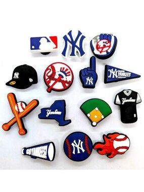 NEW YORK YANKEES SHOE CHARMS (14pcs) Baseball Cool Gift Clog Accessories Set/Lot